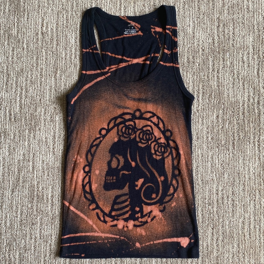 Aerie Black Bleach Dyed Knit Tank Top Day of The Dead